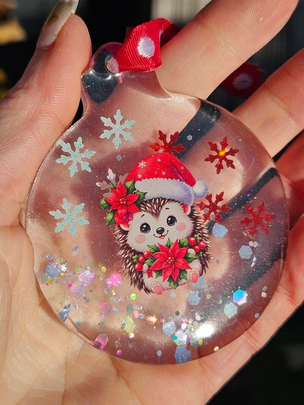 Hanger "Kerstbal" Egel Transparant glitter