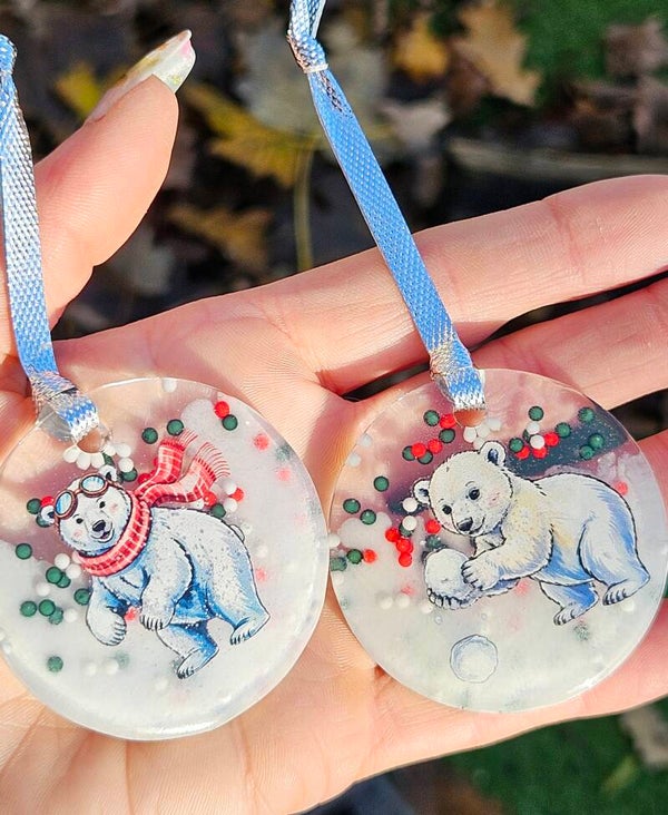 Setje 2 stuks kleine hangers "Kerst" Transparant ijsbeer