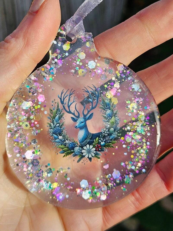 Hanger "Kerstbal" Hert Transparant glitter 3