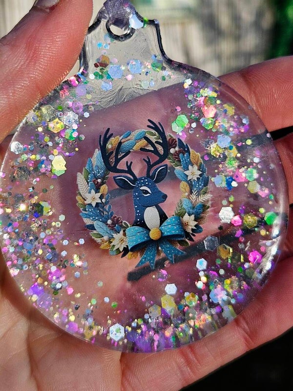 Hanger "Kerstbal" Hert Transparant glitter 2