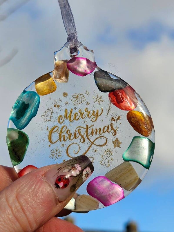 Hanger "Kerstbal" Merry Christmas schelpjes