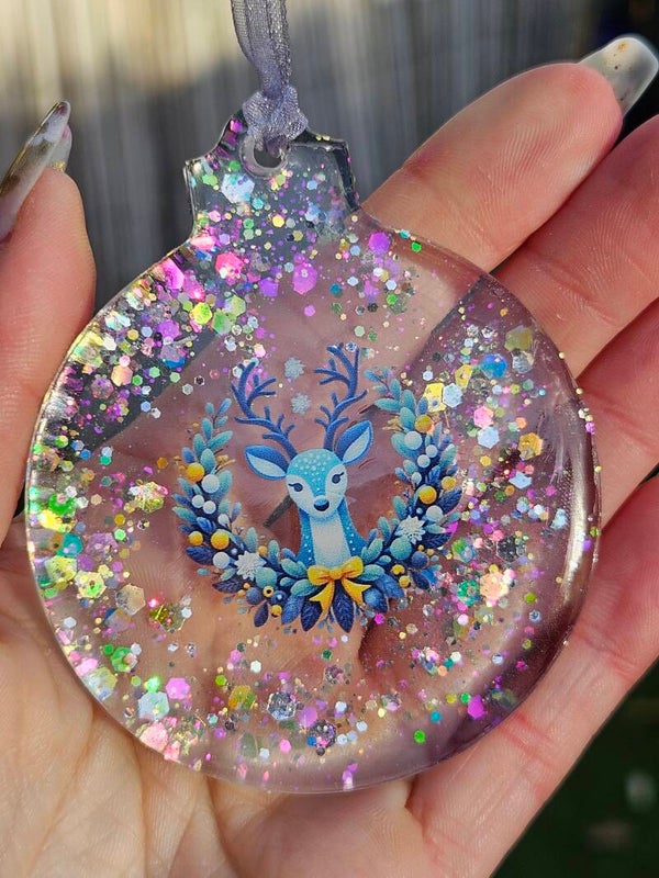 Hanger "Kerstbal" Hert Transparant glitter 1