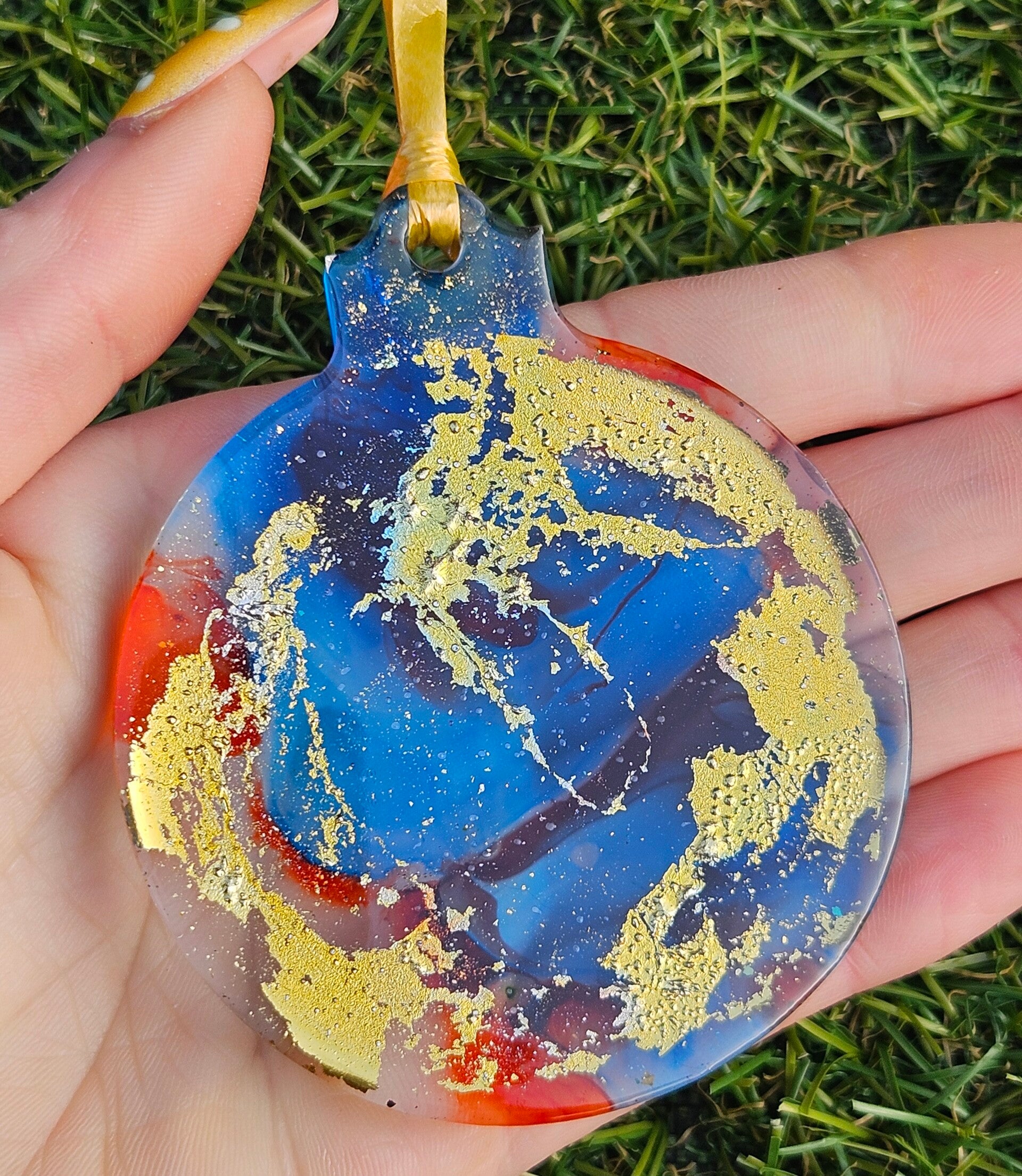 Hanger "Kerstbal" Goudpapier Blauw Oranje