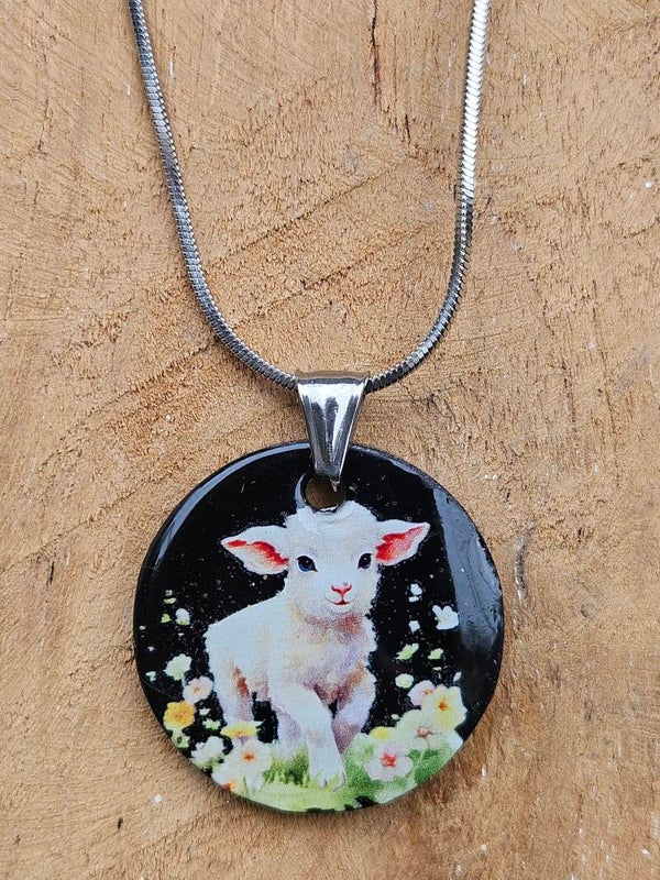 RVS ketting met epoxy hanger "Lam"