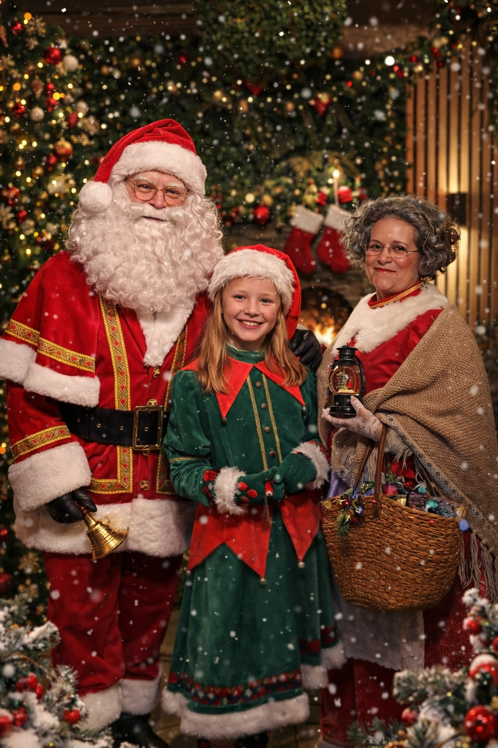 Kerstman Charlie met Kerstvrouw en elfje
