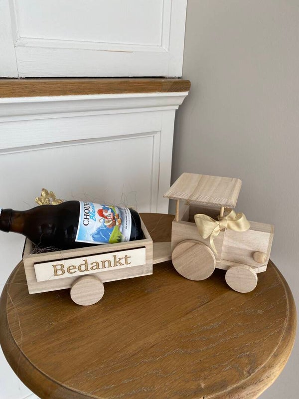 Tractor met naam en flesje drank