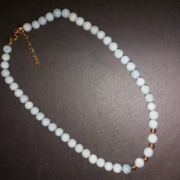 Larimar 8mm ketting met vermeil tussenkralen en lobstersluiting