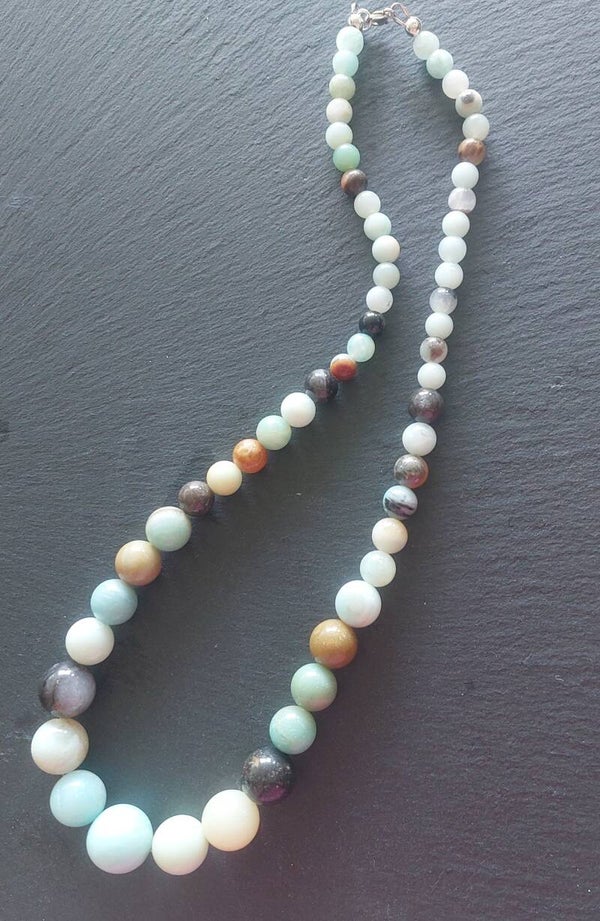 Amazoniet torenketting, gemêleerde stenen, oplopende maat kralen