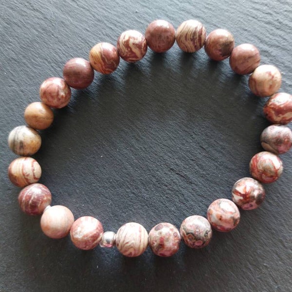 Landschaps Jaspis armband met 8 mm kralen en een zilveren kraal