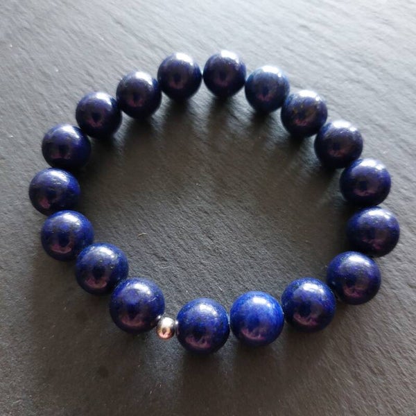 Lapis Lazuli armband met 10 mm met zilveren kraal