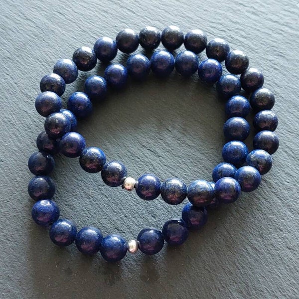 Lapis Lazuli armband met 8 mm met zilveren kraal