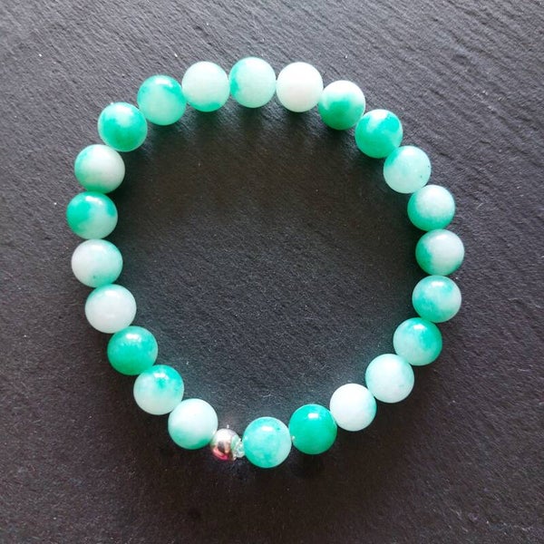 Groene agaat armband met een zilveren kraal