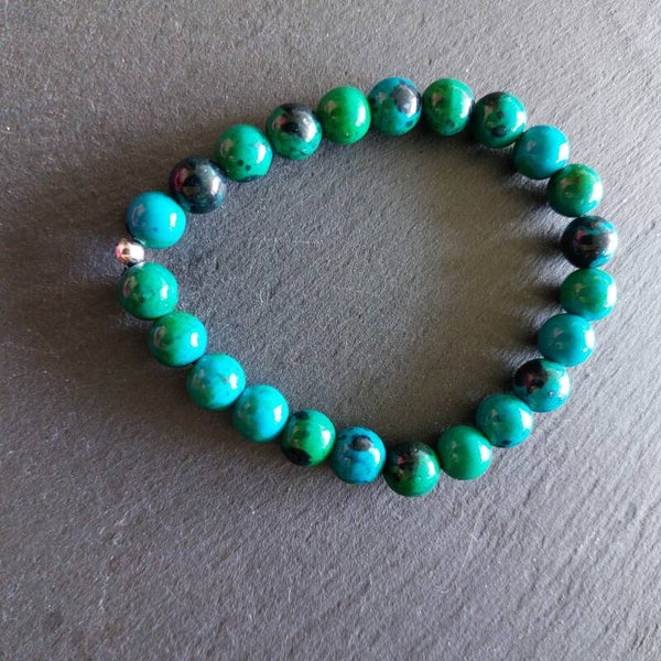 Chrysocolla armband met een zilveren kraal
