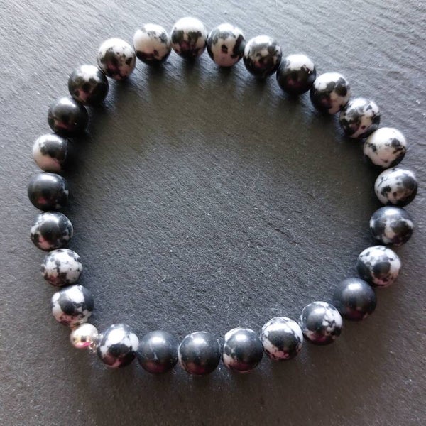 Sneeuwvlok obsidiaan armband met zilveren kraal