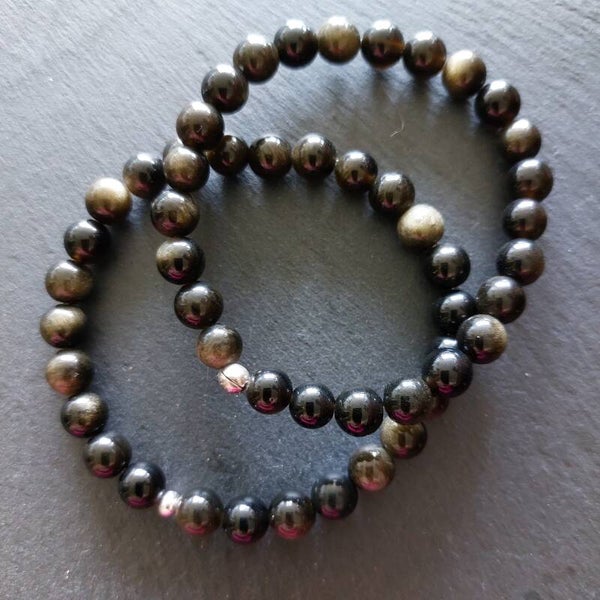 Goud obsidiaan armband met zilveren kraal