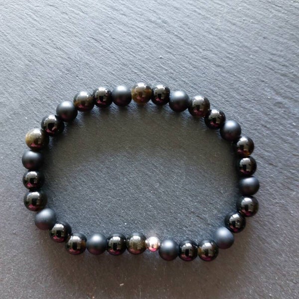 Zilver obsidiaan armband met zilveren kraal