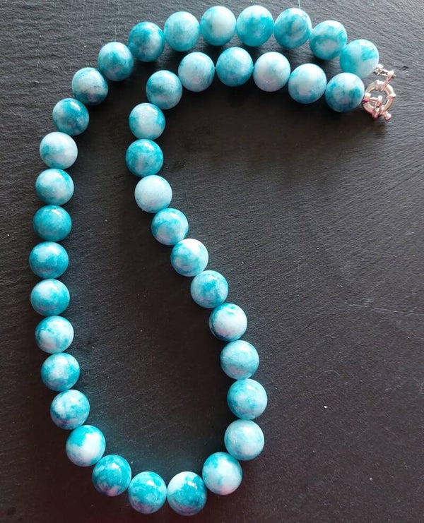 Larimar 12 mm ketting met zilveren boeisluiting