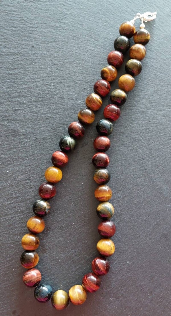 Tijgeroog ketting 12mm  met luxe lobstersluiting