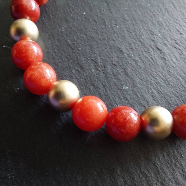 Carneool ketting 8mm met matte vermeil tussenkralen en puzzle sluiting