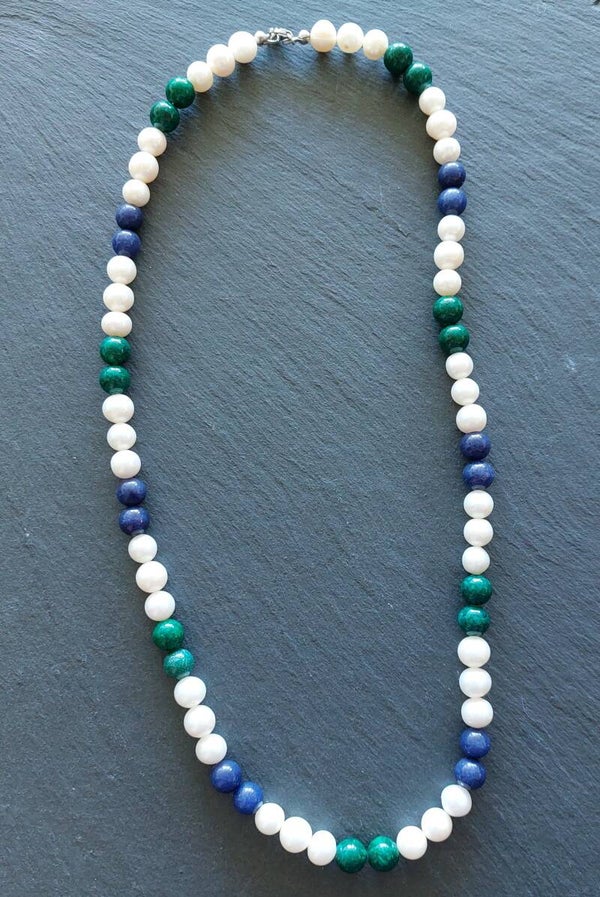 Parelketting met Lapis Lazuli 8mm  met lobstersluiting