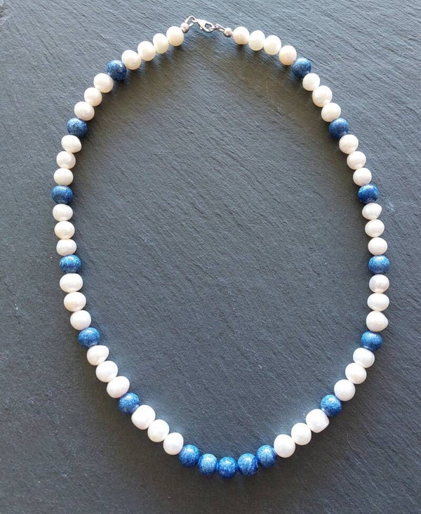 Parelketting met Lapis Lazuli 8mm  met lobstersluiting