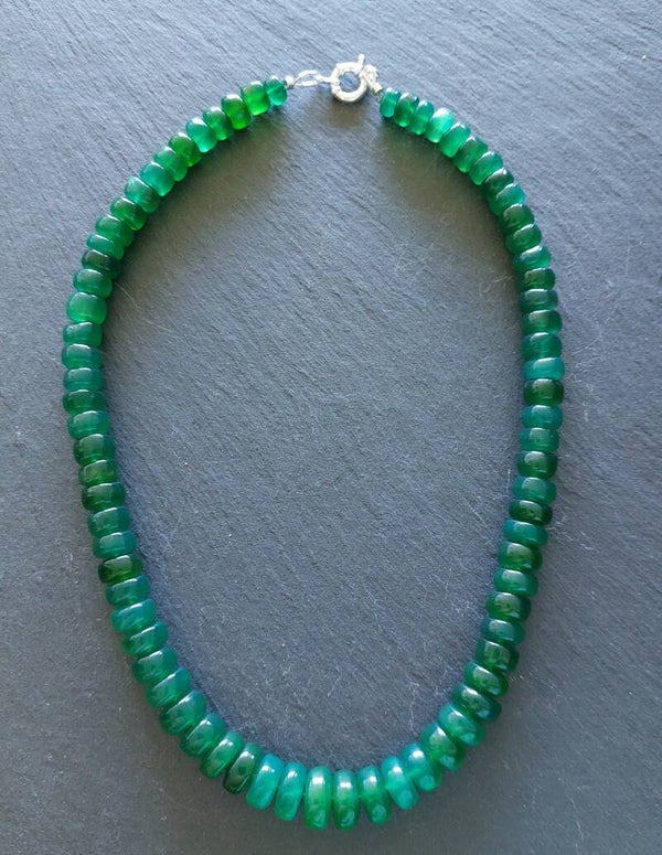 Groene onyx torenketting met zilveren boeisluiting