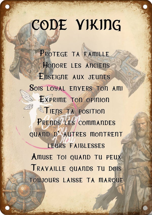 Plaque Métal Vintage "Code Viking"