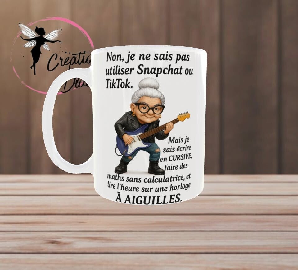 🎸 Mug humour – « Je ne sais pas utiliser Snapchat ou TikTok »