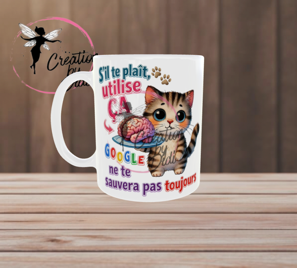 Mug Chat Rigolo - "Utilise ton cerveau"