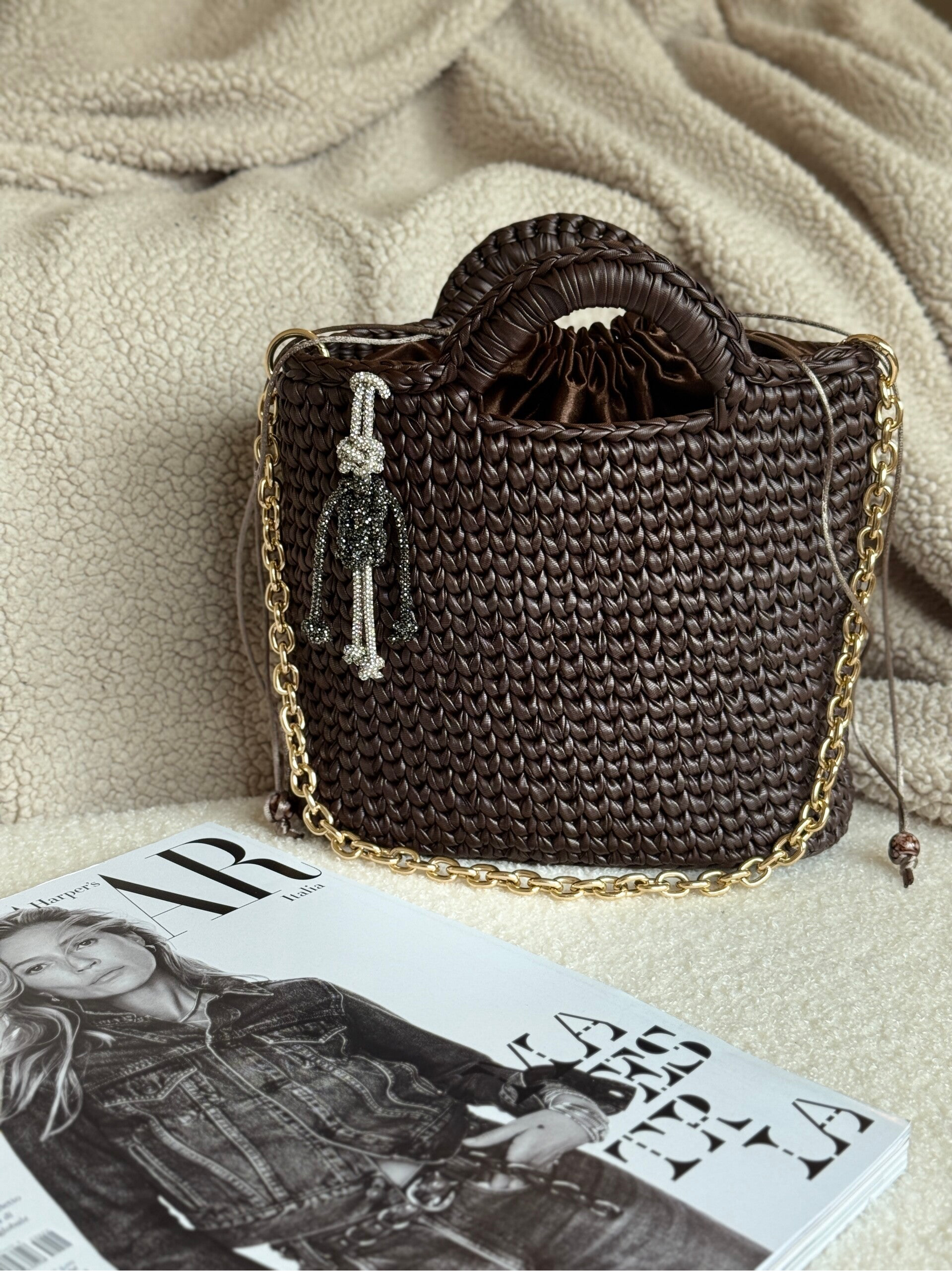 Tote Bag in Braided Eco-Leather – Chocolate Gold Edition