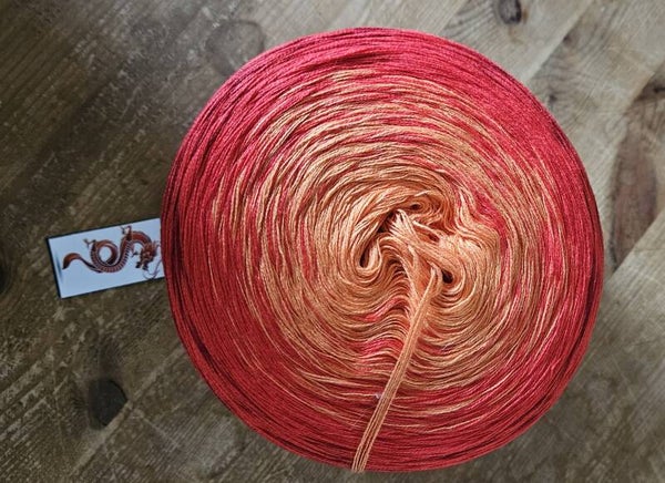 Handgewickelter 5-fädiger Bobbel Nr. 147 – 1000m Orange & Rot (Unikat)
