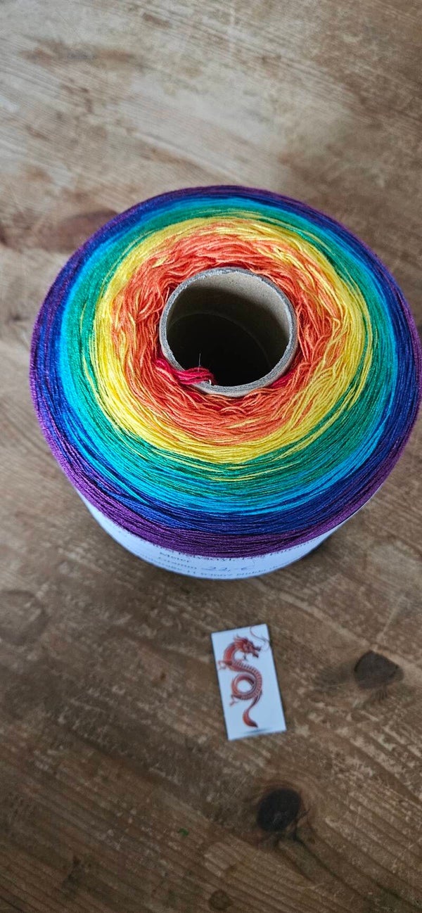Handgewickelter Bobbel Nr. 169 Unikat – Modal Mix 800m 4-fädig – Bunter Regenbogen Mix