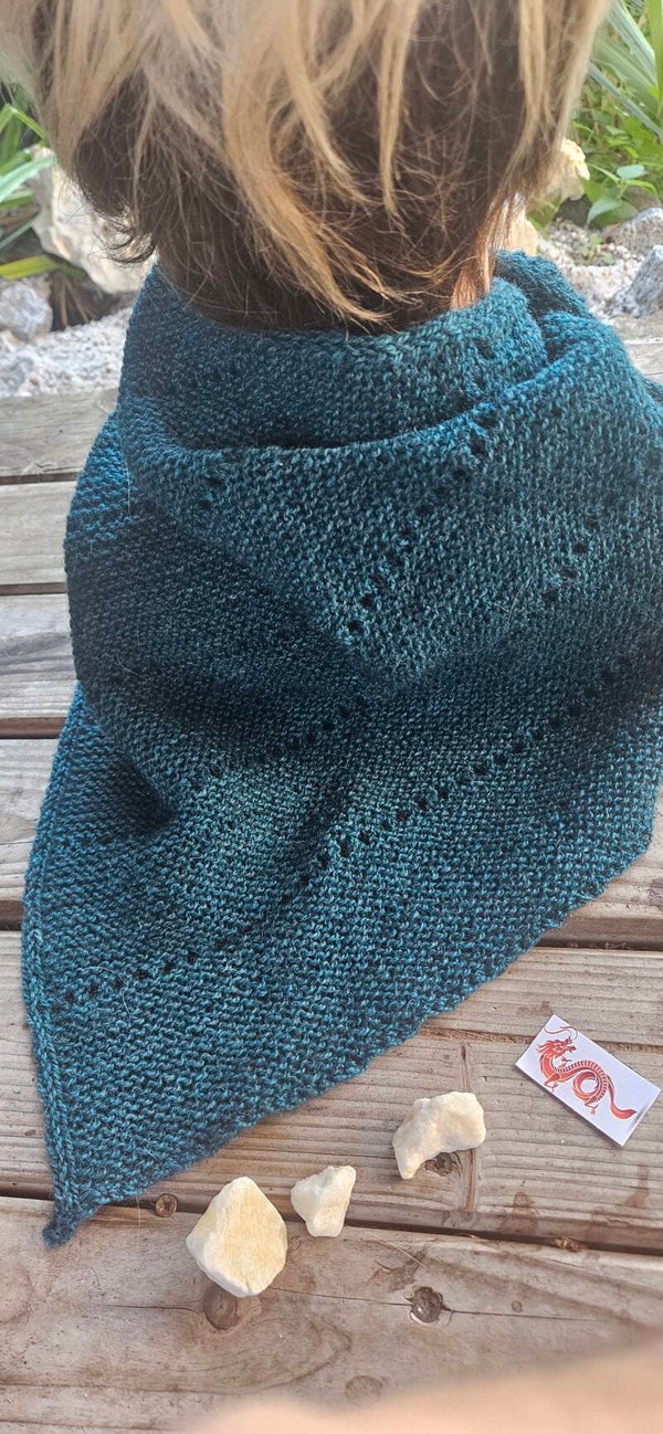 Gestricktes Alpaka Dreieckstuch Petrol Grün – Halstuch 96x53 cm – Handknitted Alpaca Shawl Scarf
