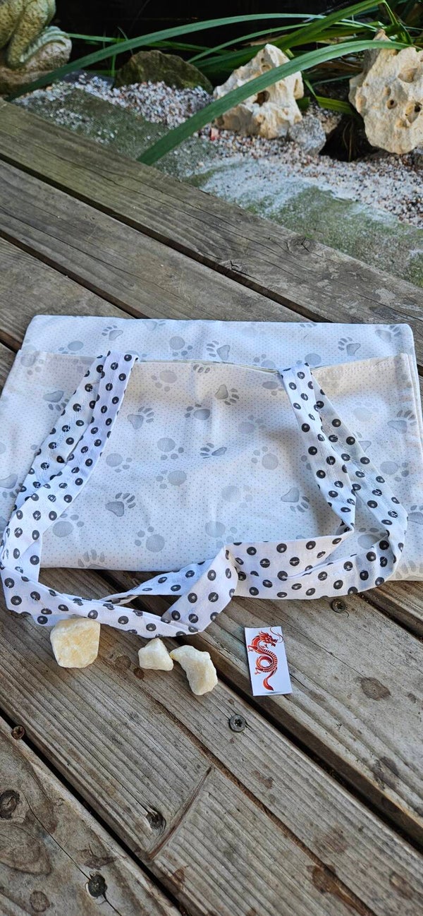 Stoffbeutel Pfötchen genäht Einkaufstasche Baumwolle Handmade Tote Bag Paw Print Reusable Shopper