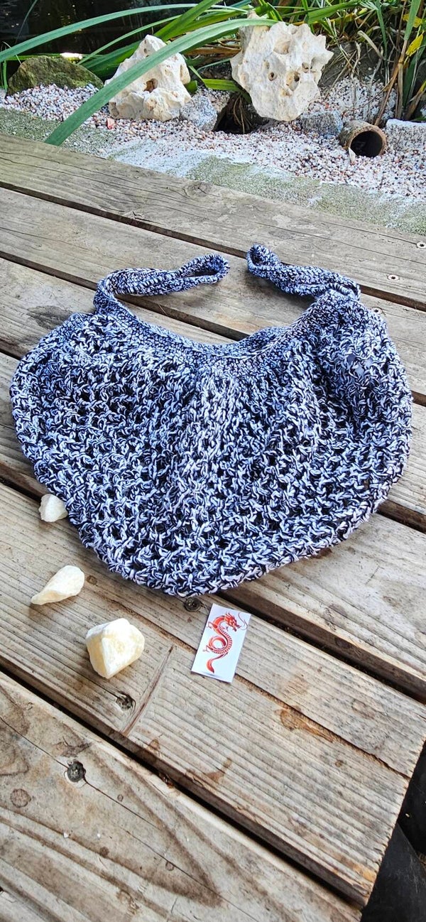 Gehäkeltes Einkaufsnetz Boho Stil 50/50 Schwarz Weiß – Wiederverwendbare Netztasche – Crocheted Market Bag