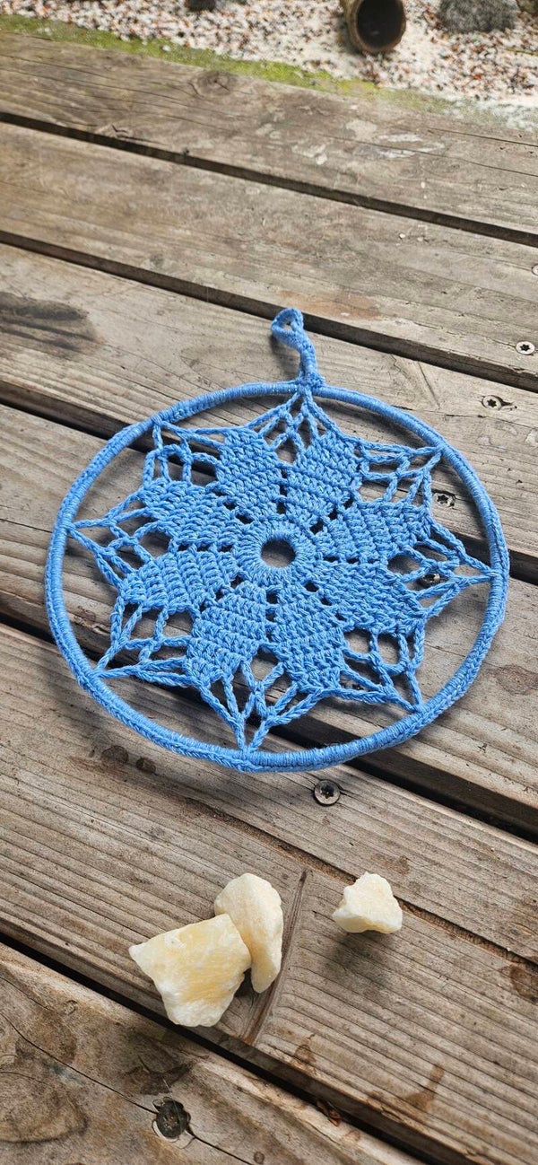 Handgearbeitetes Fensterbild Mandala Blau Glitzer 10 cm 18 cm Set Suncatcher