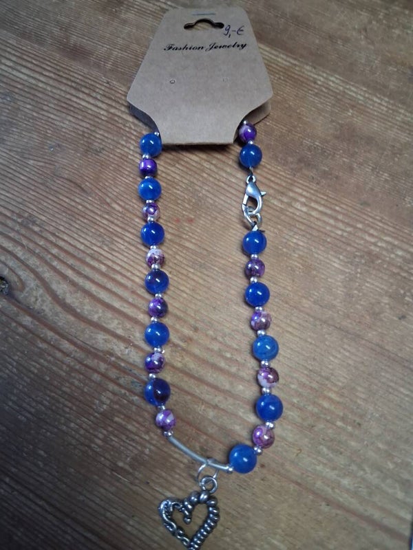 Fußkette, Fußkettchen FK 01, mit blauen und lila Perlen