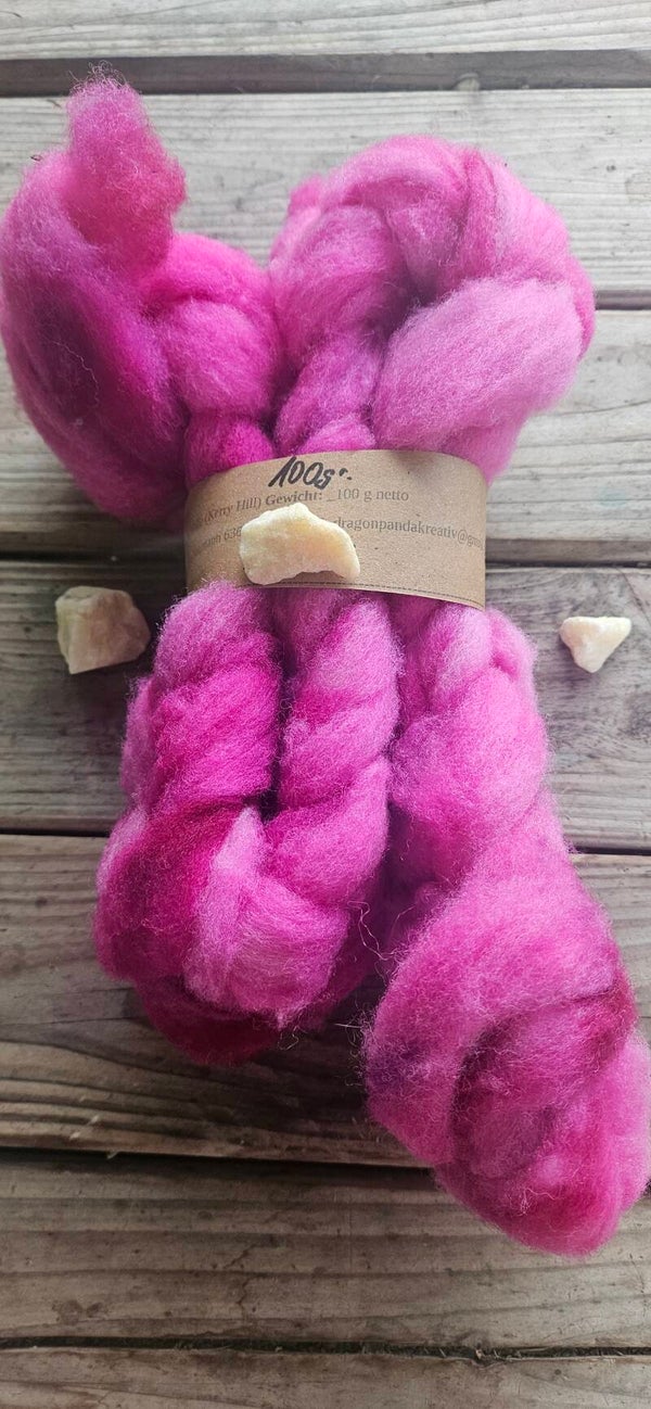handgefärbtes Kardenband - Kerry Hill - rosa/pink/weiß - KA105