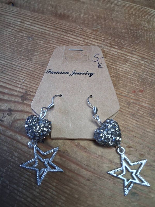 Ohrringe - Hängeohrringe - mit Glitzerherzen und Stern - OR 01