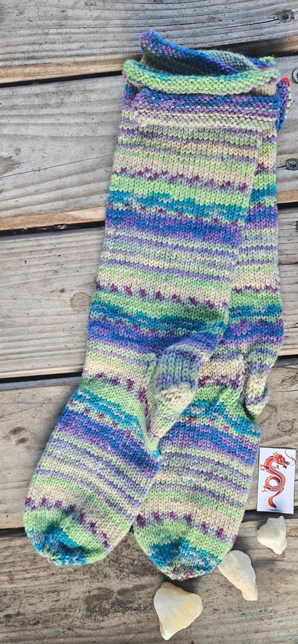 Handgestrickte Kindersocken "SO11" Lila & Grün – Größe 24/25 – Unikat