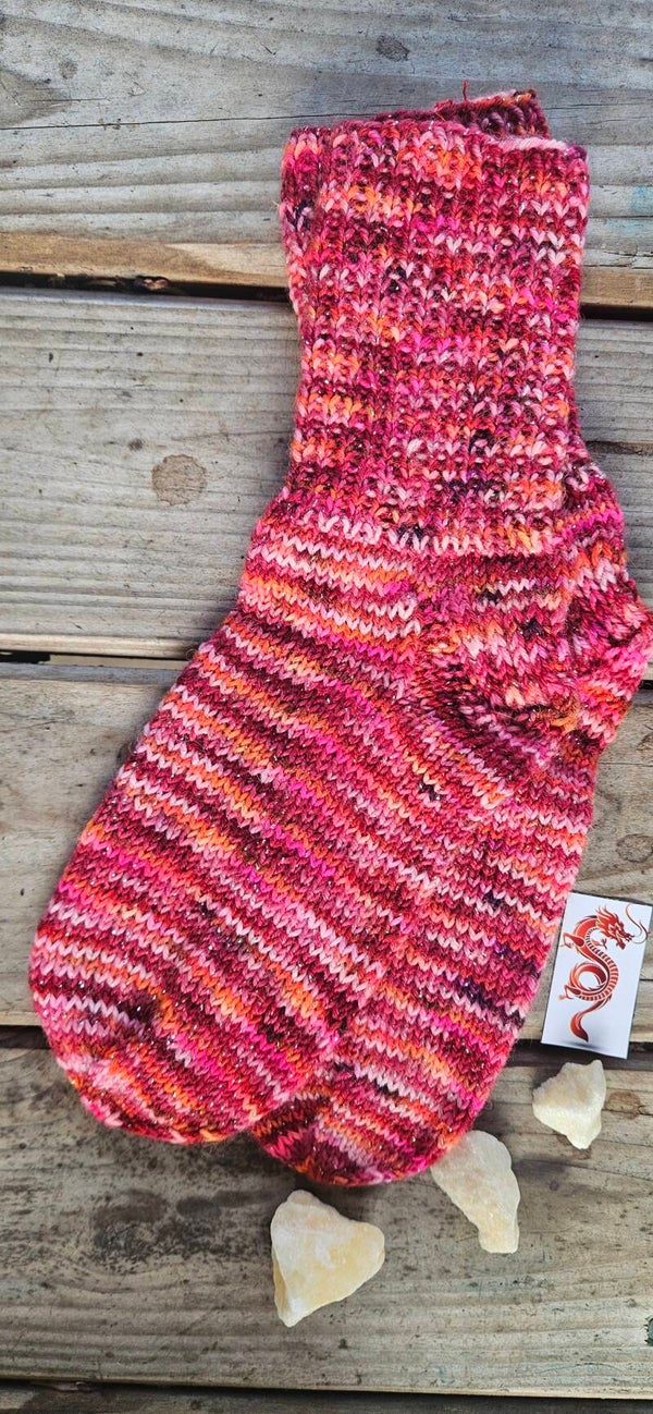 Handgestrickte Glitzer-Kindersocken "SO12" Rot-Meliert – Größe 25/26 – Unikat
