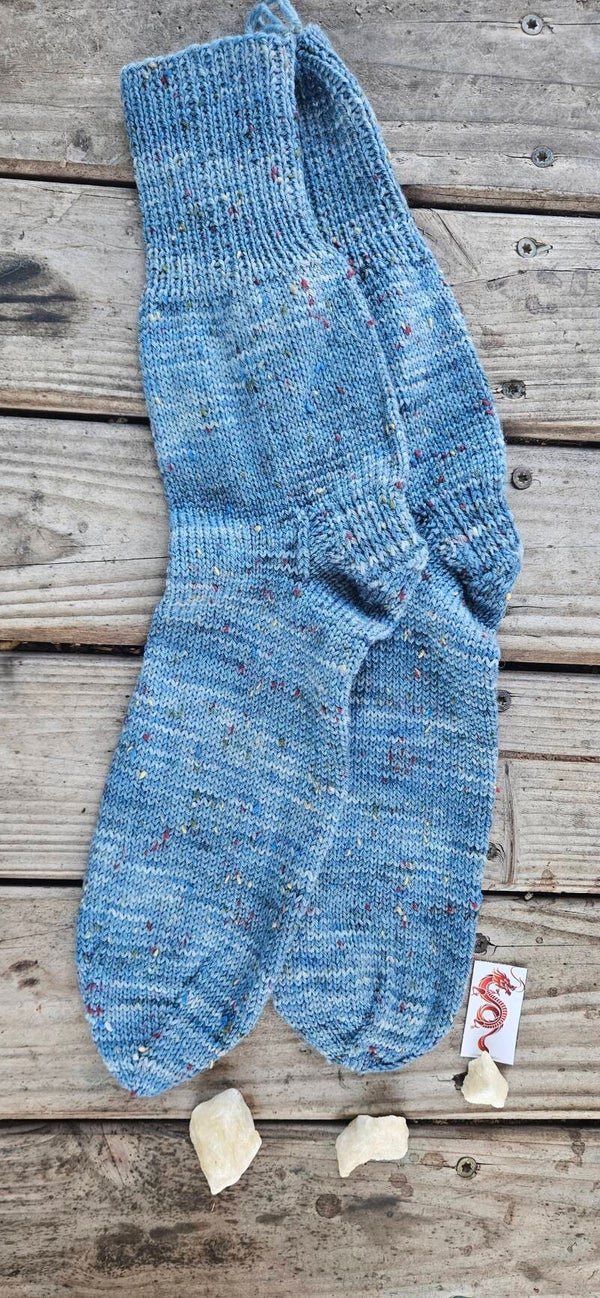 Handgestrickte Wollsocken "SO22" Hellblau Tweed – Gr. 40/41 – Partnerlook möglich