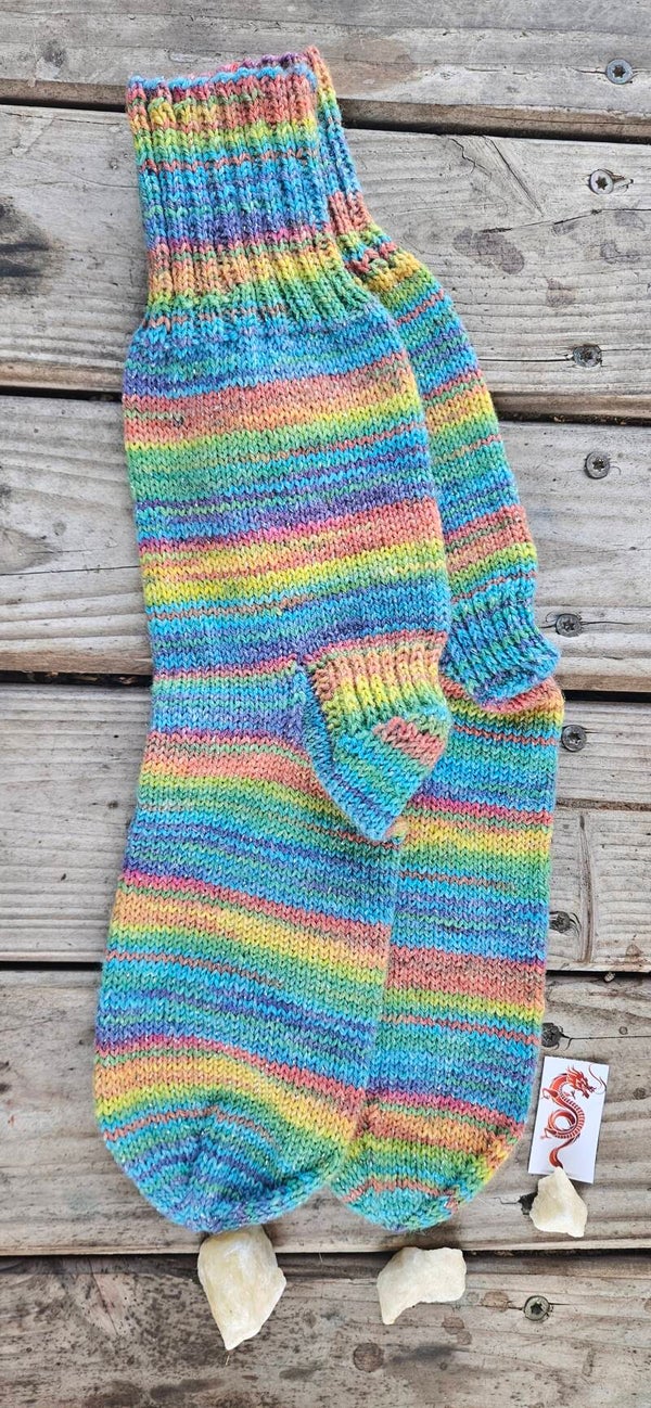 Handgestrickte Glitzersocken "SO23" Regenbogen meliert – Gr. 34/35 – Unikat