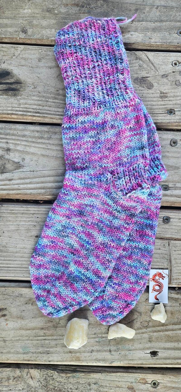 Handgestrickte Kindersocken "SO26" Pink Lila Hellblau meliert – Gr. 32/33