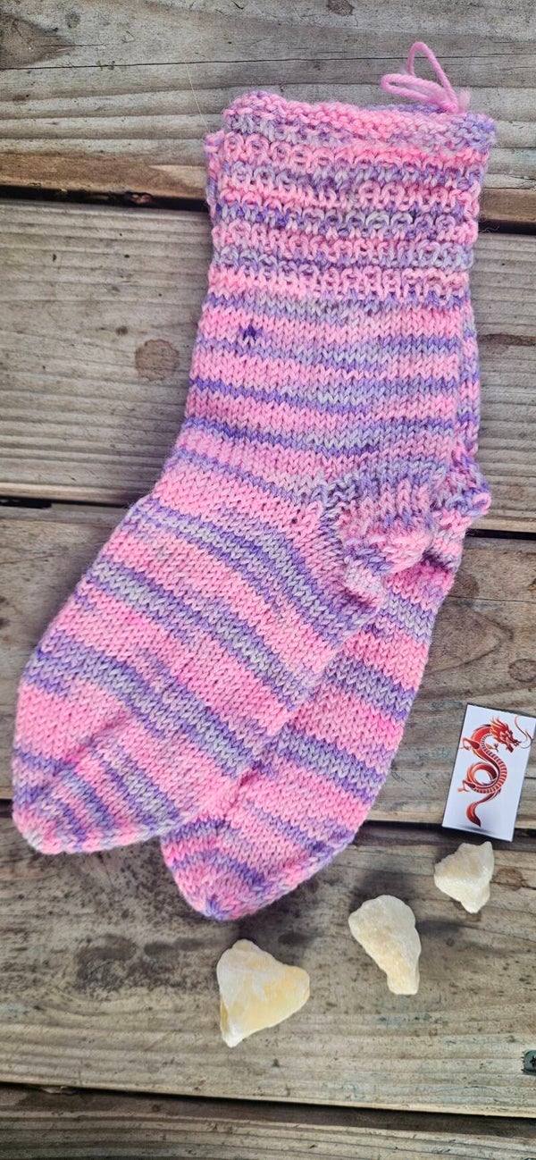 Handgestrickte Kindersocken "SO4" Rosa Lila – Gr. 24/25 – Warme Wollsocken