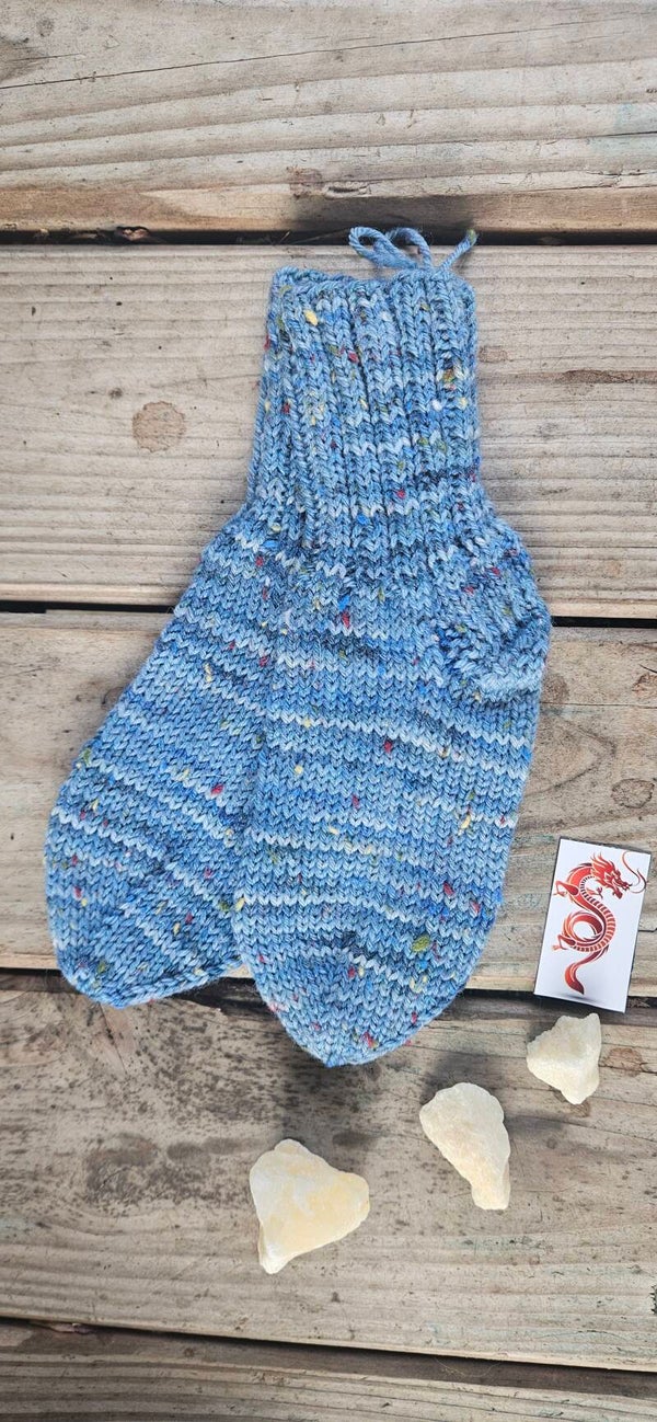 Handgestrickte Babysocken "SO5" Hellblau Tweed – Gr. 18/19 – Partnerlook möglich
