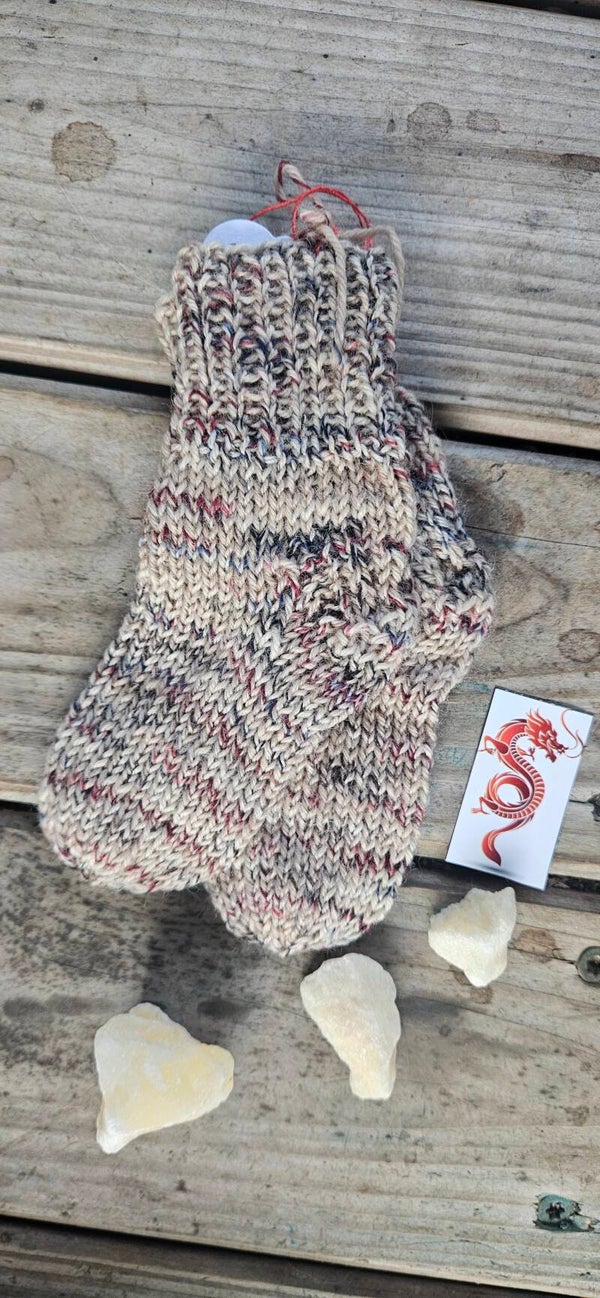 Handgestrickte Babysocken "SO8" Beige Tweed – Fußlänge 9,5 cm – Neugeborene