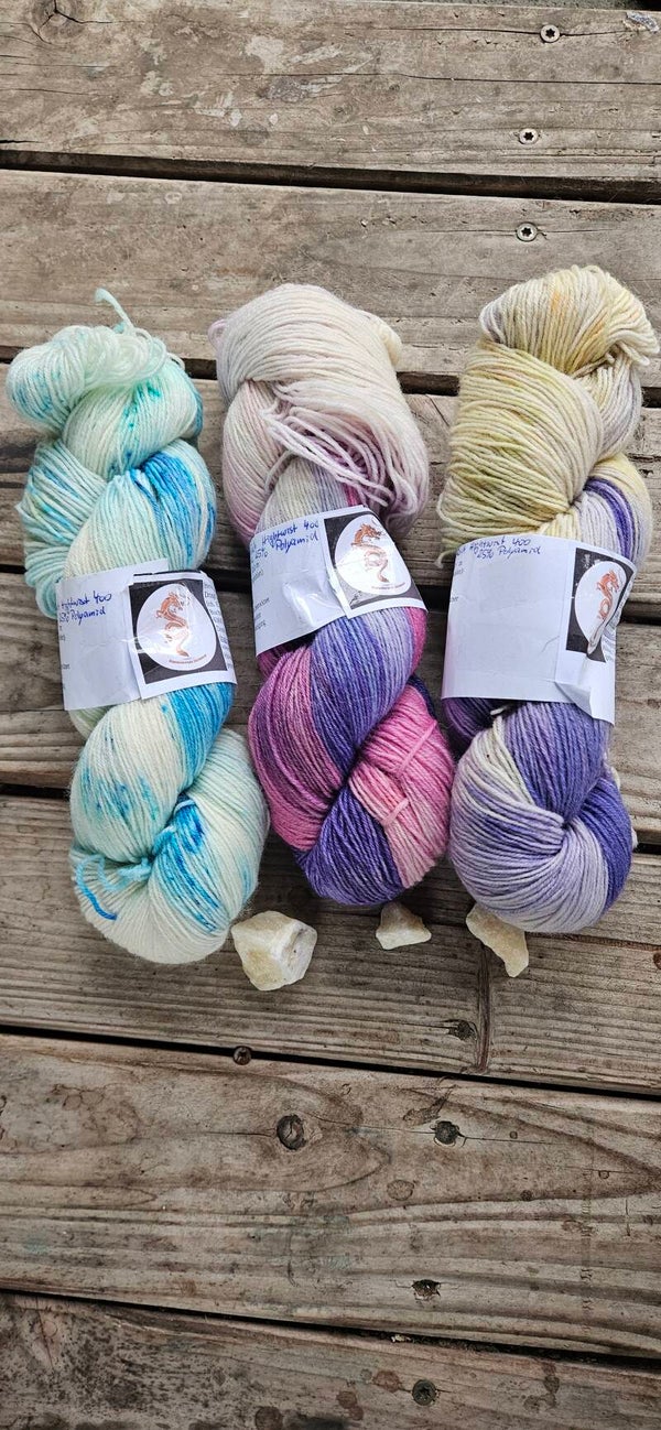 Handgefärbtes Sockenwolle 3er-Set ST22 High twist – Merino/Polyamid (Pastell Mix)