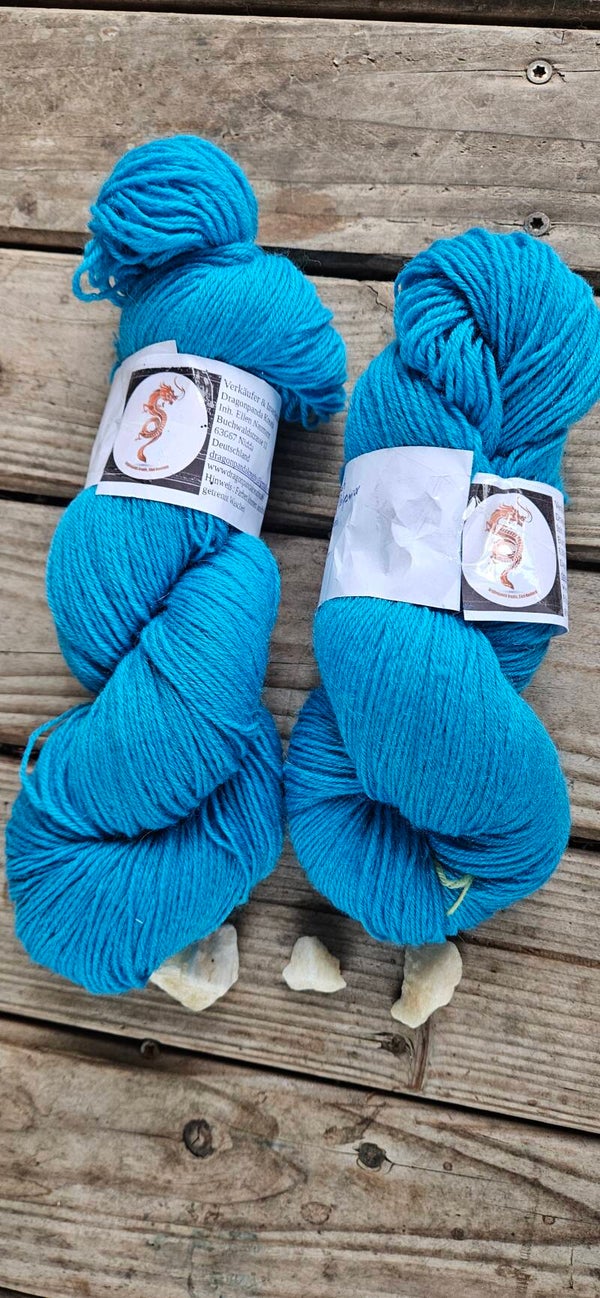 Handgefärbtes Sockenwolle 2er-Set ST24 – Merino/Polyamid (Türkisblau)