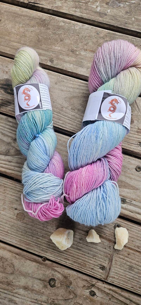 Handgefärbtes Wolle 2er-Set ST5 – Merino High Twist (Himmelblau, Rosa & Flieder)